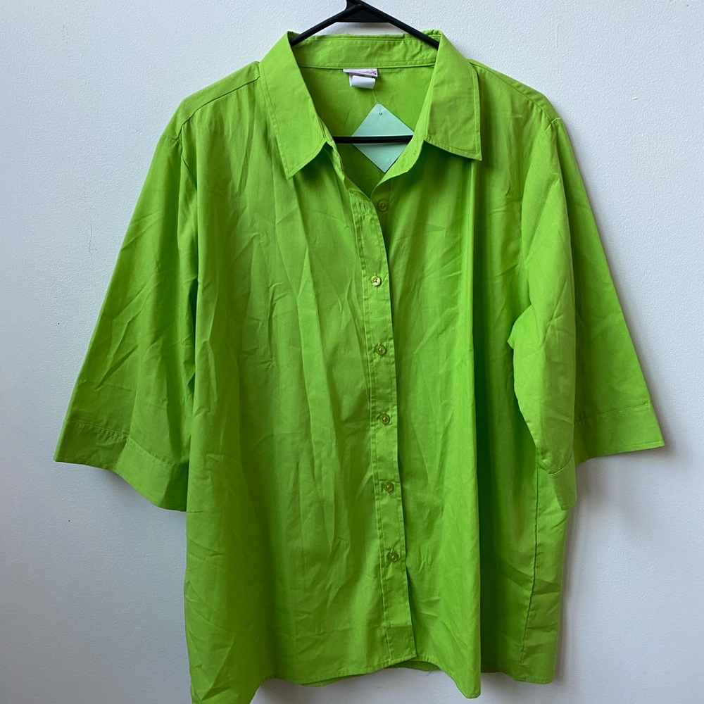 Bright green button up shirt. All buttons intact.